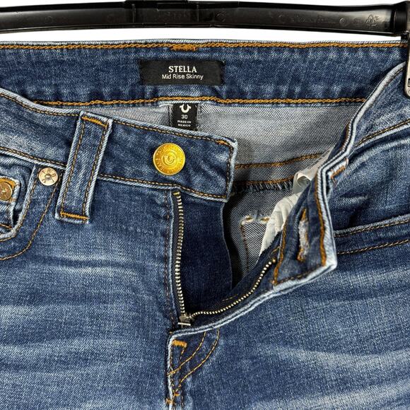 True Religion SZ 30 Stella Jeans Cropped Mid-Rise Distressed Stretch Whiskered - Picture 4 of 11